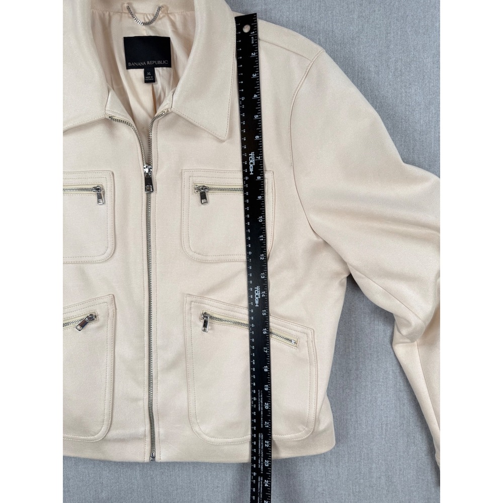Banana Republic Womens XL Cream Vegan Suede Zip Utility Jacket Beige RN54023 - Picture 4 of 7